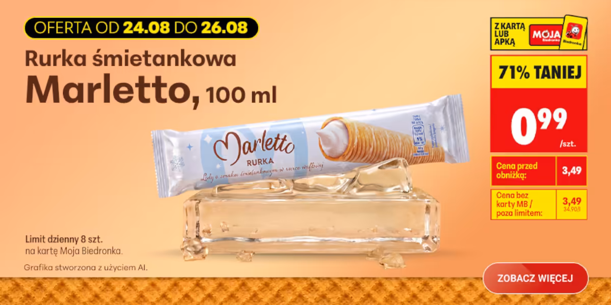 Biedronka: -71% na rurkę śmietankową Marletto