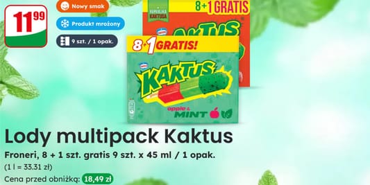 Dino: 11,99 zł za lody multipack Kaktus 05.05.2025