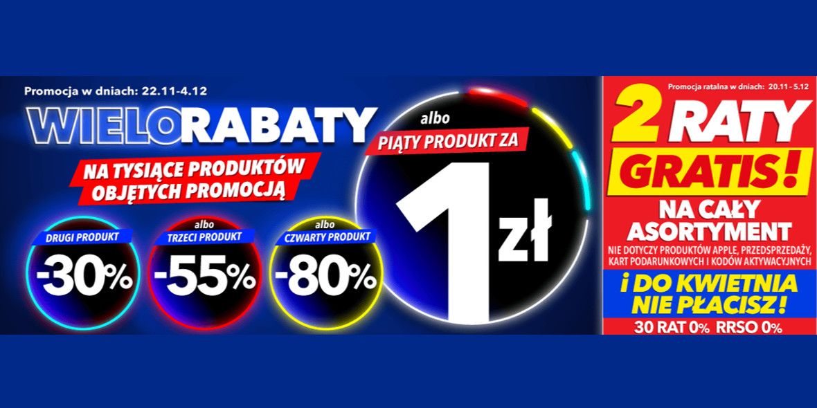 RTV EURO AGD: Do -80% lub 5. produkt za 1 zł