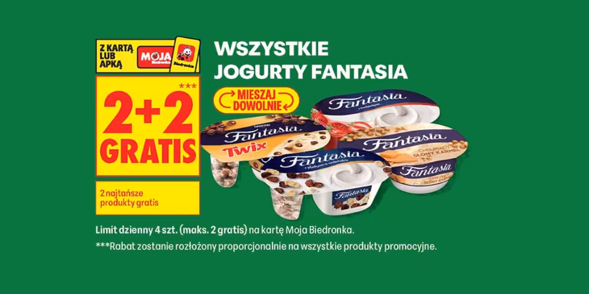 Biedronka: 2+2 GRATIS na wszystkie jogurty Fantasia