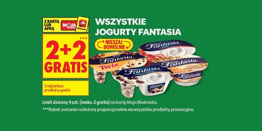 Biedronka: 2+2 GRATIS na wszystkie jogurty Fantasia 25.08.2026