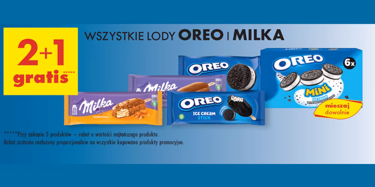 Biedronka: 2+1 GRATIS na wszystkie lody Oreo i Milka