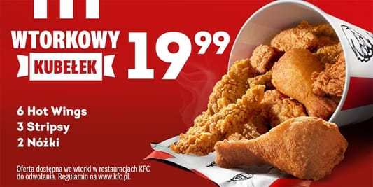 KFC: 19,99 zł za wtorkowy kubełek  w KFC 12.05.2026