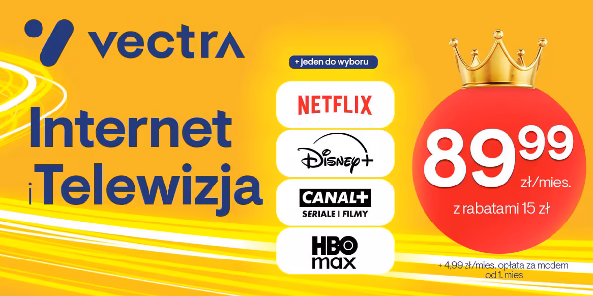 Vectra: 89,99 zł za internet i telewizję + jeden serwis do wyboru