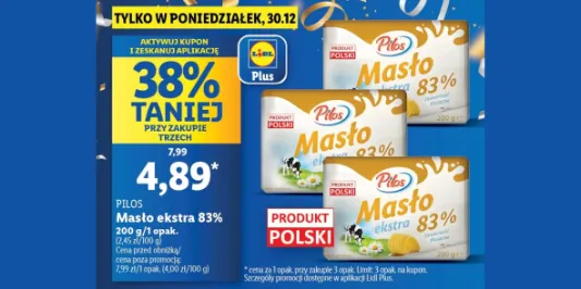 Lidl: KUPON -38% na masło ekstra 30.12.2024