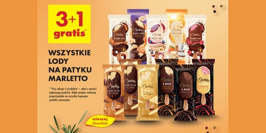Biedronka: 3+1 GRATIS na wszystkie lody na patyku Marletto 29.04.2025