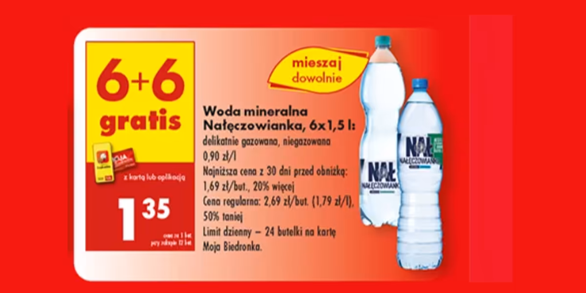 Biedronka: 6+6 GRATIS na wodę Nałęczowianka