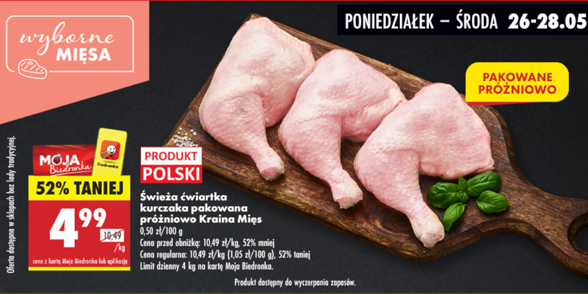 Biedronka: -52% na ćwiartkę kurczaka