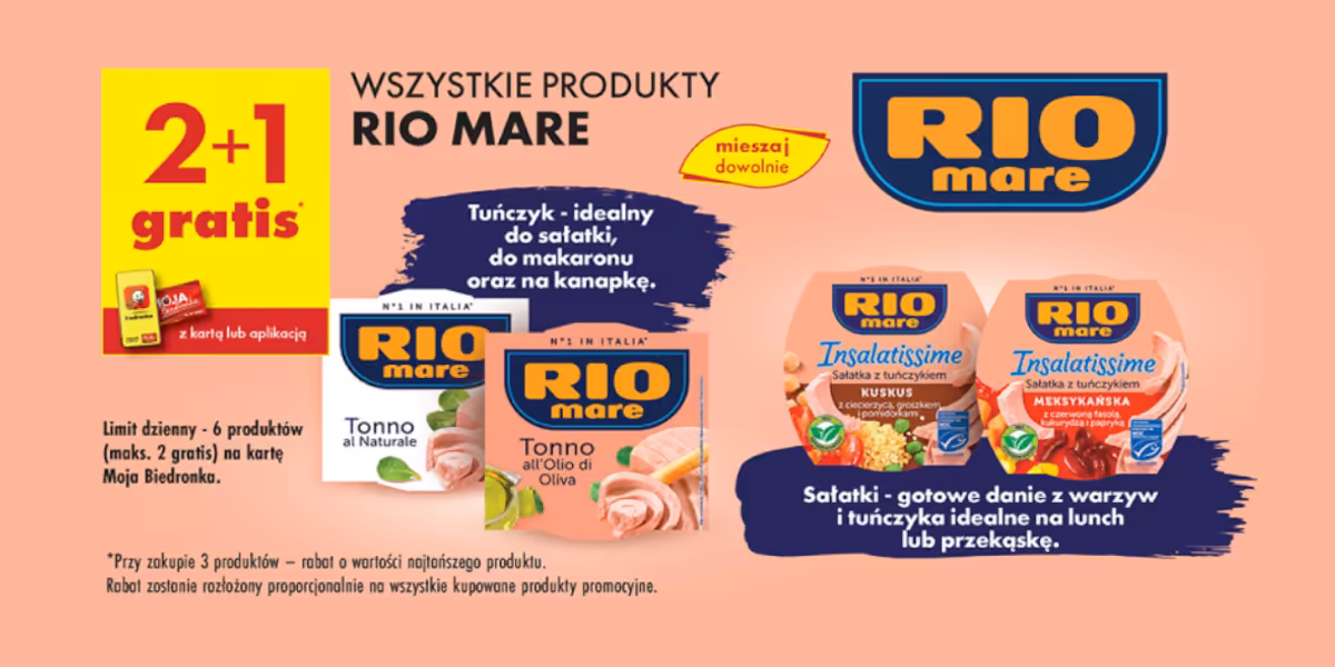 Biedronka: 2+1 GRATIS na wszystkie produkty Rio Mare