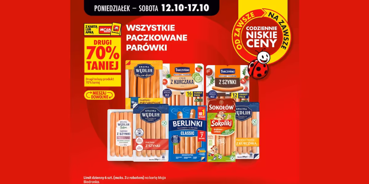 Biedronka: -70% na wszystkie paczkowane parówki