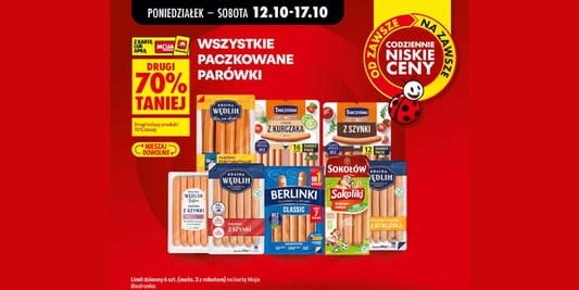 Biedronka: -70% na wszystkie paczkowane parówki 12.10.2026