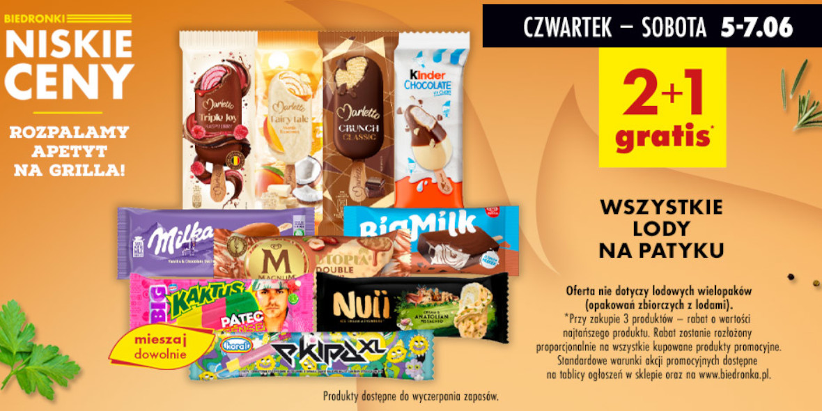 Biedronka: 2+1 GRATIS na wszystkie lody na patyku