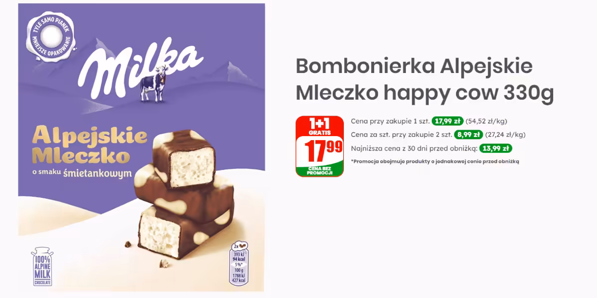 Dino: 1+1 GRATIS na bombonierkę Milka Alpejskie Mleczko