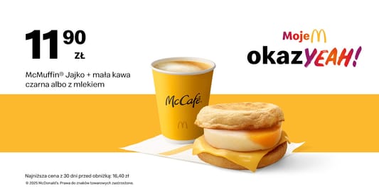 McDonald's: 11,90 zł McMuffin® Jajko + mała kawa 01.12.2025