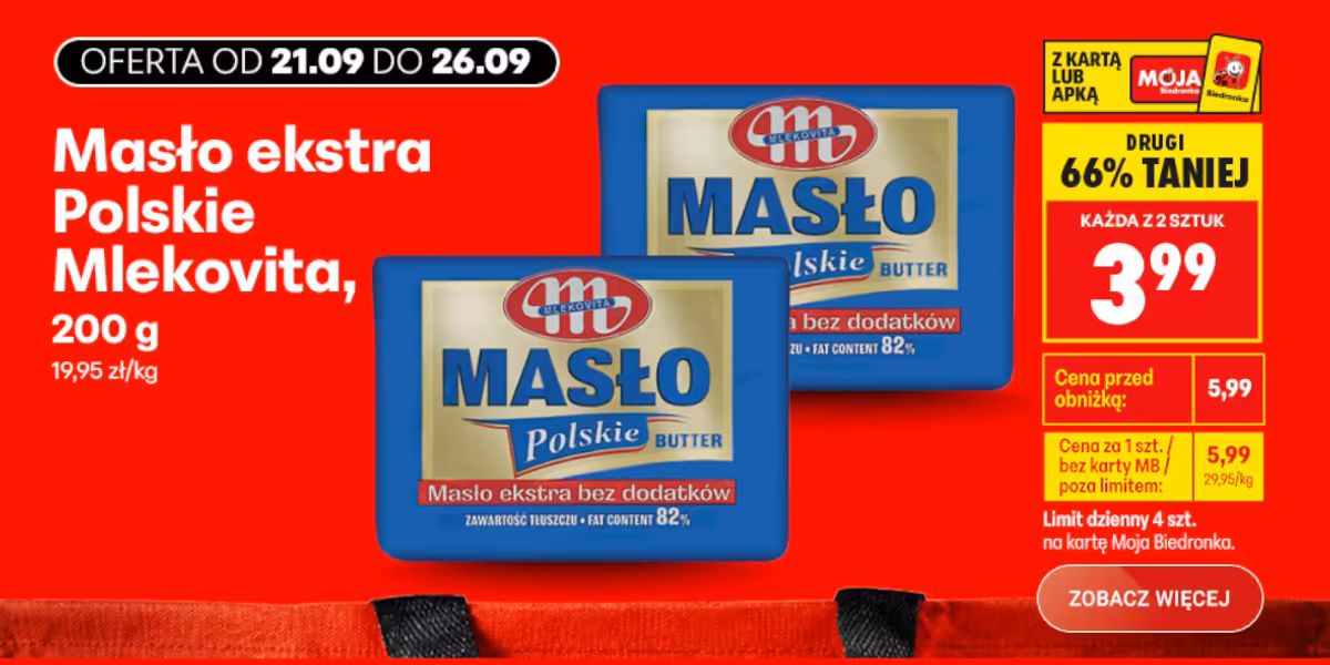 Biedronka: -66% na masło Ekstra Polskie Mlekovita