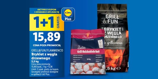 Lidl: KUPON 1 + 1 GRATIS na brykiet węgla drzewnego 28.04.2025