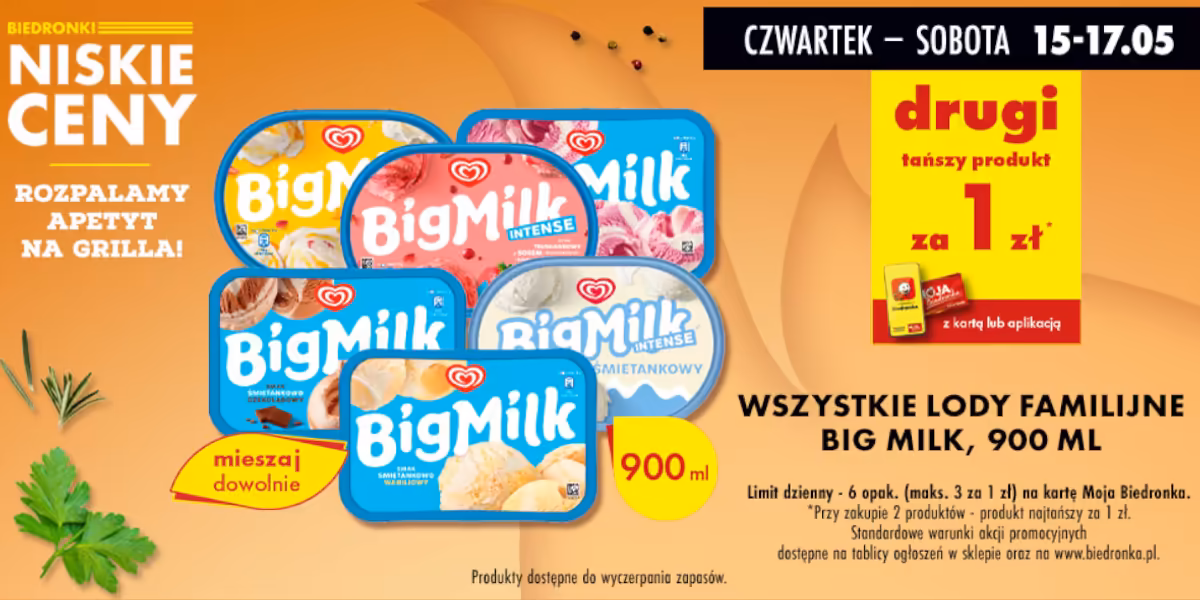 Biedronka: 1 zł za lody familijne Big Milk - drugi produkt