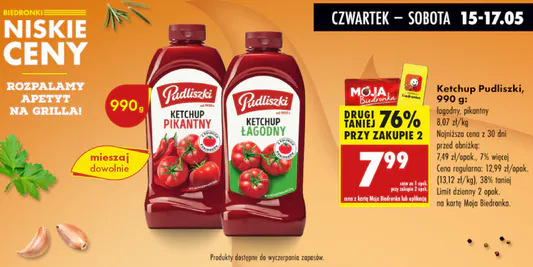Biedronka: -76% na ketchup Pudliszki 990 g 15.05.2025