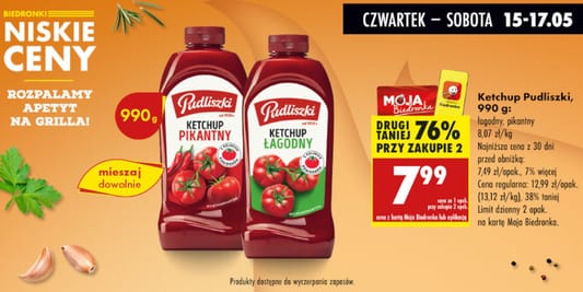 Biedronka: -76% na ketchup Pudliszki 990 g 15.05.2025