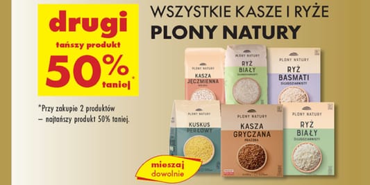 Biedronka: -50% na wszystkie kasze  i ryże Plony Natury 03.06.2025
