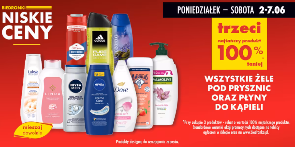 Biedronka: -100% na wszystkie żele i płyny do kąpieli