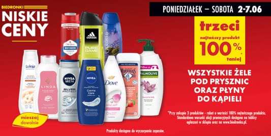 Biedronka: -100% na wszystkie żele i płyny do kąpieli 02.06.2025