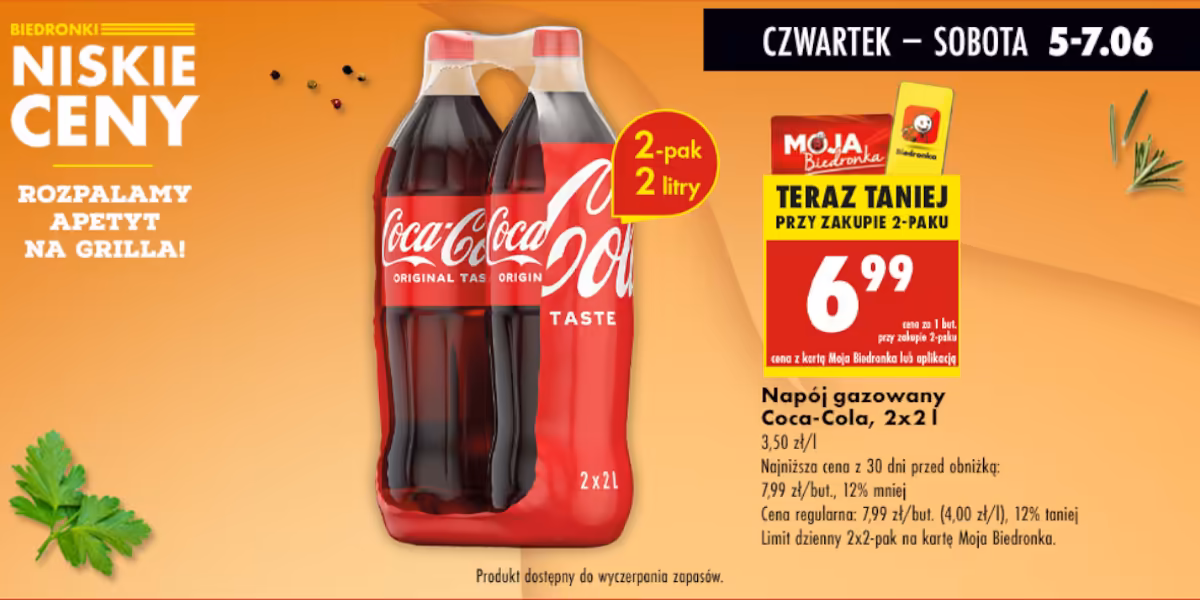 Biedronka: 6,99 zł za napój gazowany Coca-Cola 2 l