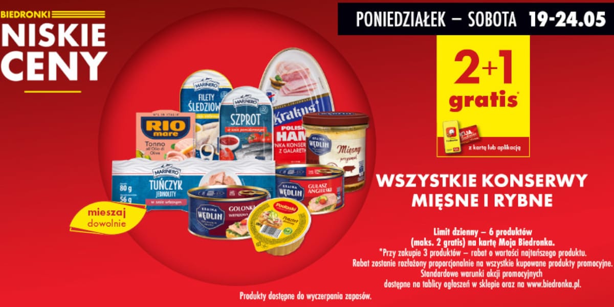 Biedronka: 2+1 GRATIS na wszystkie konserwy mięsne i rybne