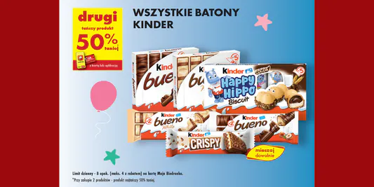 Biedronka: -50% na wszystkie batony Kinder 29.05.2025