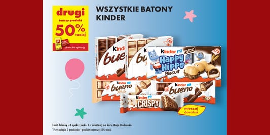 Biedronka: -50% na wszystkie batony Kinder 29.05.2025