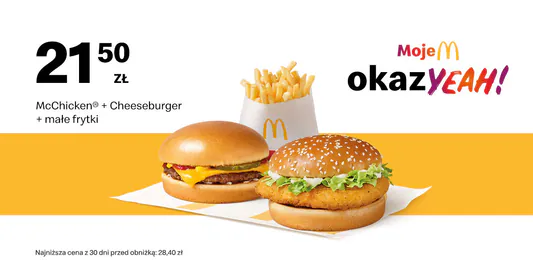 McDonald's: 21,50 zł McChicken® + Cheeseburger + Małe frytki 16.06.2025