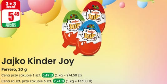 Dino: 3+3 GRATIS na jajko Kinder Joy 28.05.2025