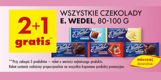 Biedronka: 2+1 GRATIS na wszystkie czekolady E. Wedel 21.05.2025