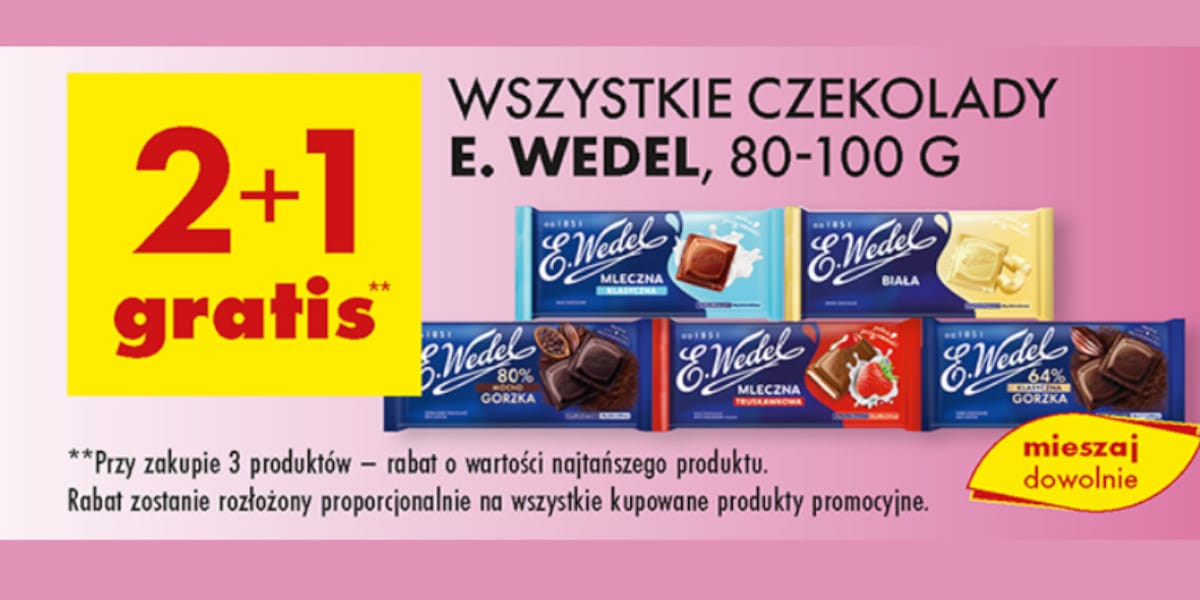 Biedronka: 2+1 GRATIS na wszystkie czekolady E. Wedel