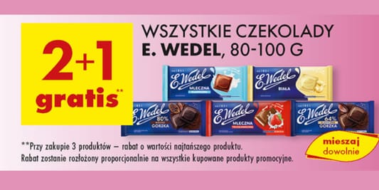 Biedronka: 2+1 GRATIS na wszystkie czekolady E. Wedel 21.05.2025