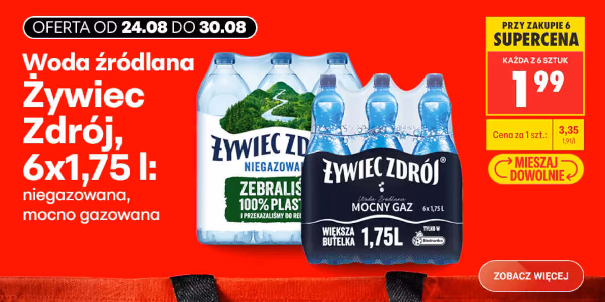 Biedronka: SUPERCENA na wodę źródlaną Żywiec Zdrój