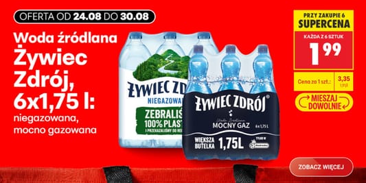 Biedronka: SUPERCENA na wodę źródlaną Żywiec Zdrój 24.08.2026