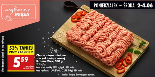 Biedronka: -53% na chude mięso mielone z szynki wieprzowej 02.06.2025