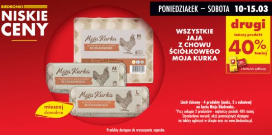 Biedronka: -40% na jaja z chowu ściółkowego Moja Kurka 10.03.2025