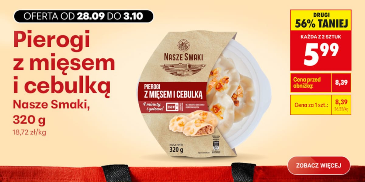Biedronka: -56% na pierogi z mięsem Nasze Smaki