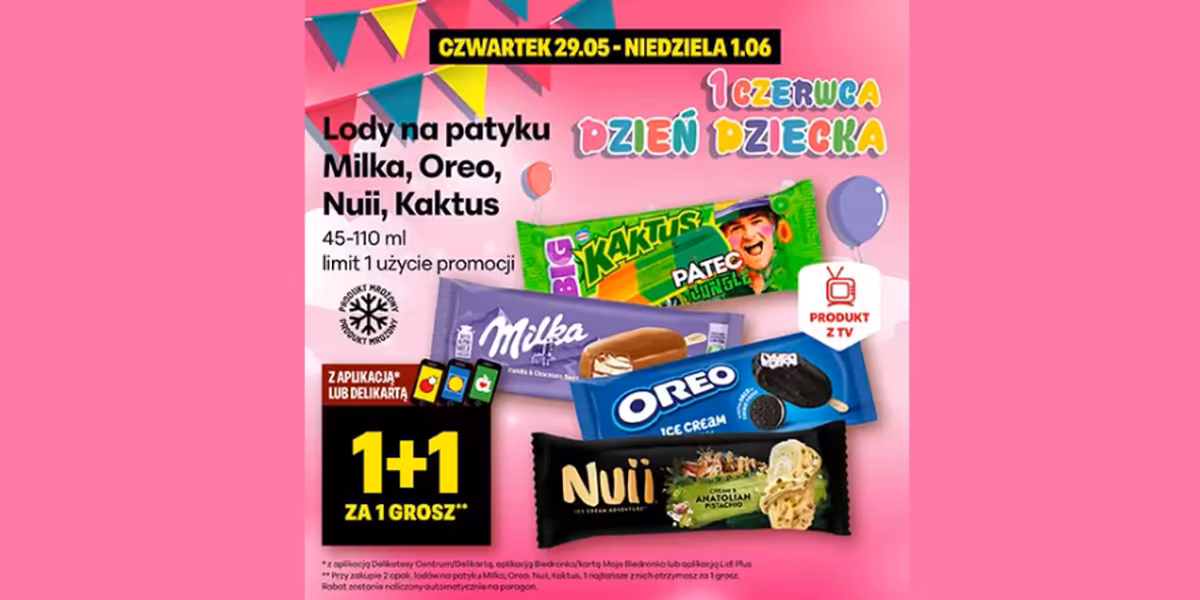 Delikatesy Centrum: 1+1 za GROSZ na lody Milka, Oreo, Nuii, Kaktus