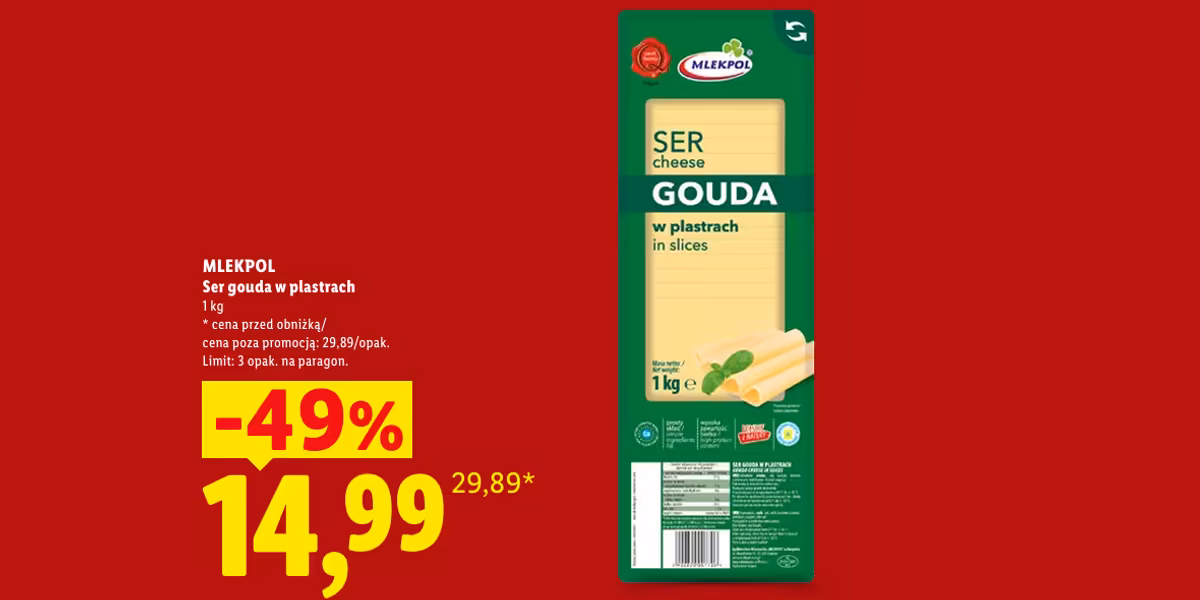 Lidl: -49% na ser gouda Mlekpol