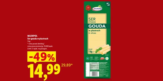 Lidl: -49% na ser gouda Mlekpol 26.10.2026