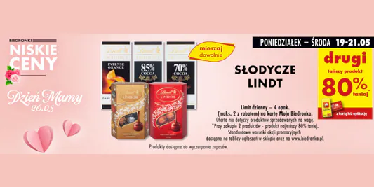 Biedronka: -80% na wszystkie słodycze Lindt 19.05.2025