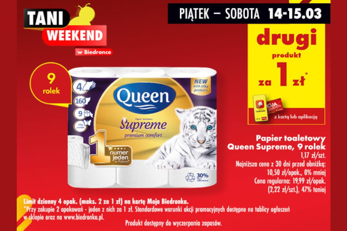 : 1 zł za drugi papier toaletowy Queen Supreme
