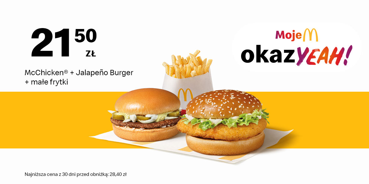 McDonald's: 21,50 zł McChicken® + Jalapeno Burger + Małe frytki 09.06.2025