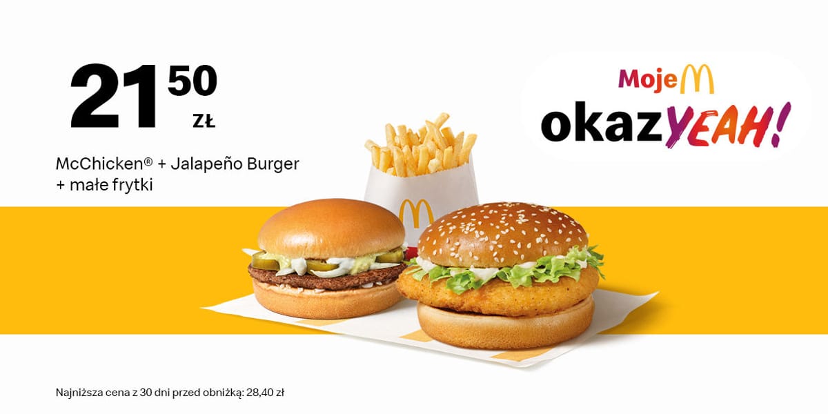 McDonald's: 21,50 zł McChicken® + Jalapeno Burger + Małe frytki