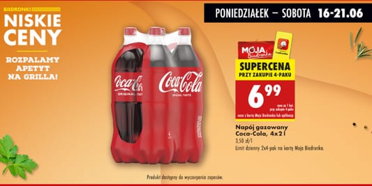 Biedronka: 6,99 zł za napój gazowany Coca-Cola 2 l 16.06.2025