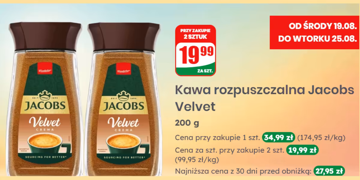 Dino: 19,99 zł za kawę rozpuszczalną Jacobs Velvet