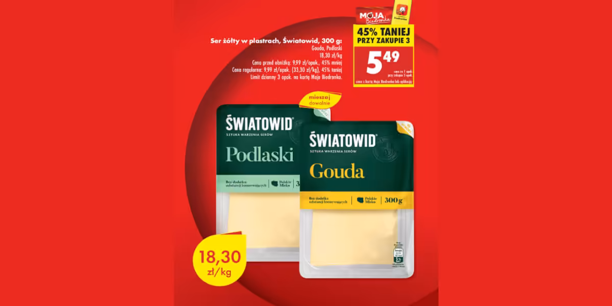 Biedronka: -45% na ser żółty Gouda Światowid, 300 g